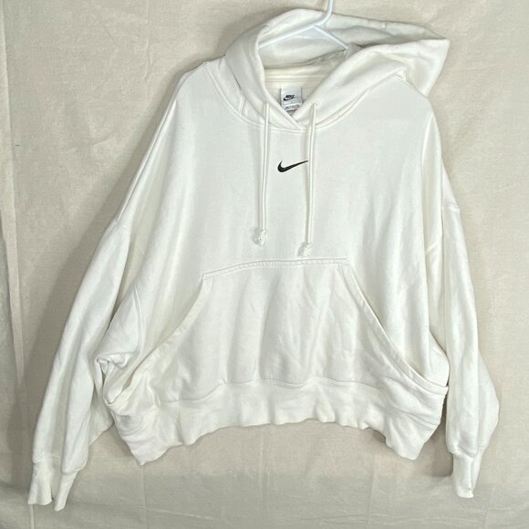 Nike Phoenix Fleece Oversized Hoodie Center Swoosh Pullover Womens Large White - Picture 6 of 10